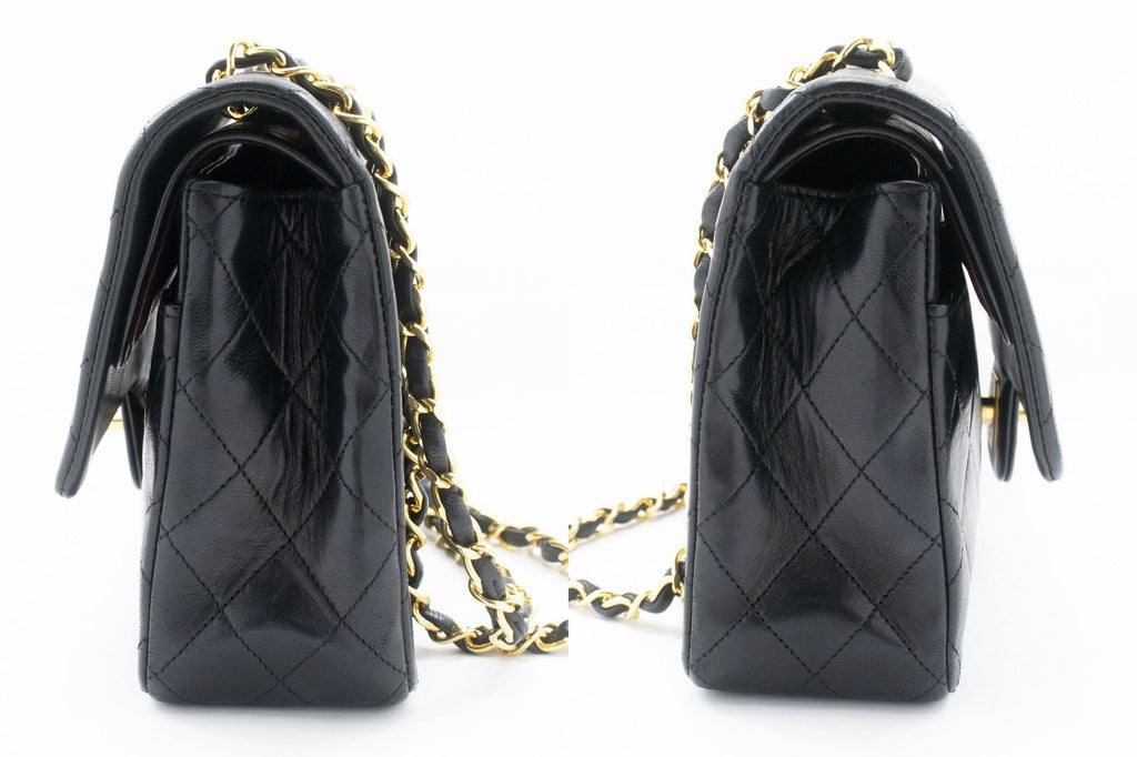 Second hand Chanel Vintage Classic Double Flap Medium Lambskin Leather Matelassè Shoulder Bag Black - Tabita Bags