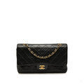 Second hand Chanel Vintage Classic Double Flap Medium Lambskin Leather Matelassè Shoulder Bag Black - Tabita Bags