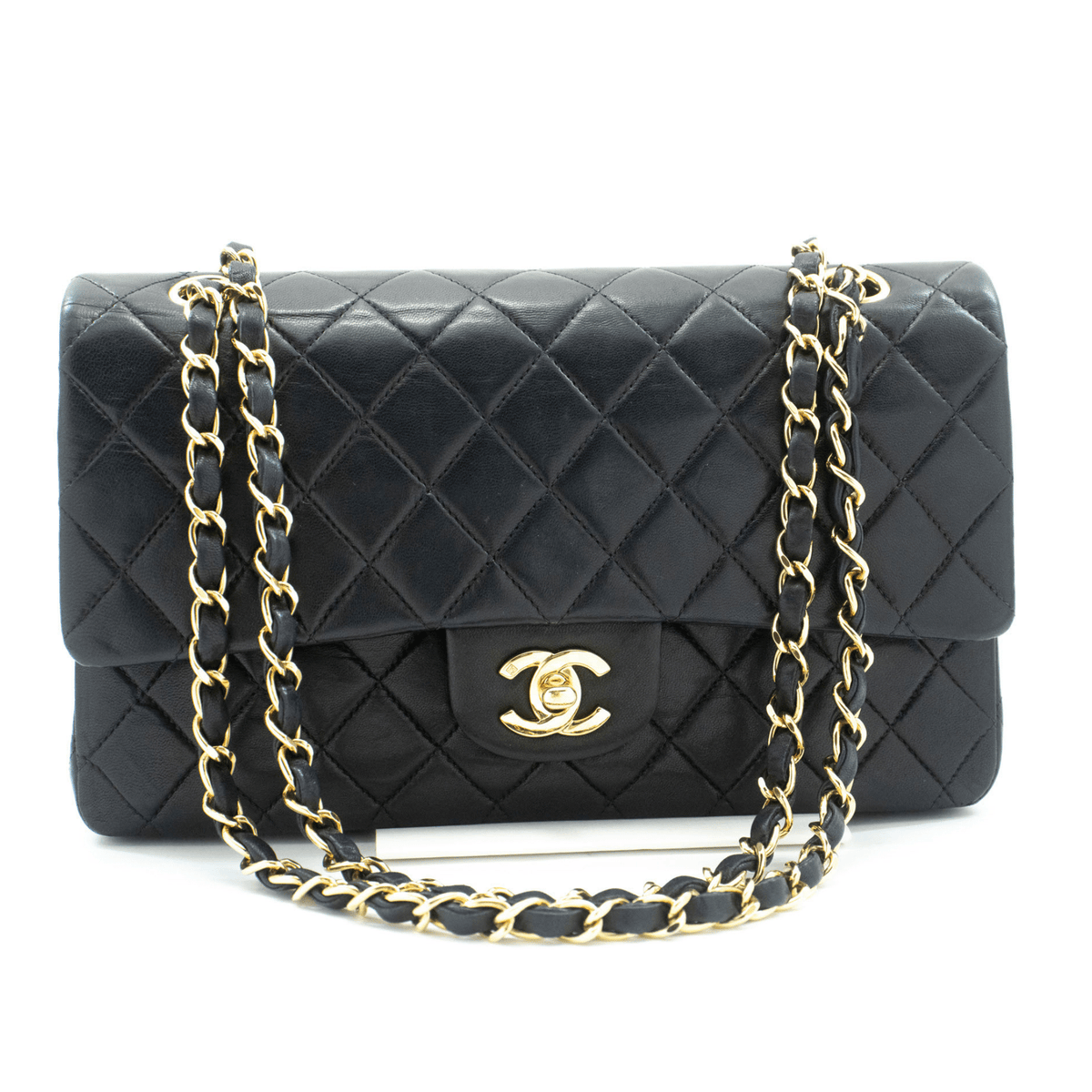 Second hand Chanel Vintage Classic Double Flap Medium Lambskin Leather Matelassè Shoulder Bag Black - Tabita Bags