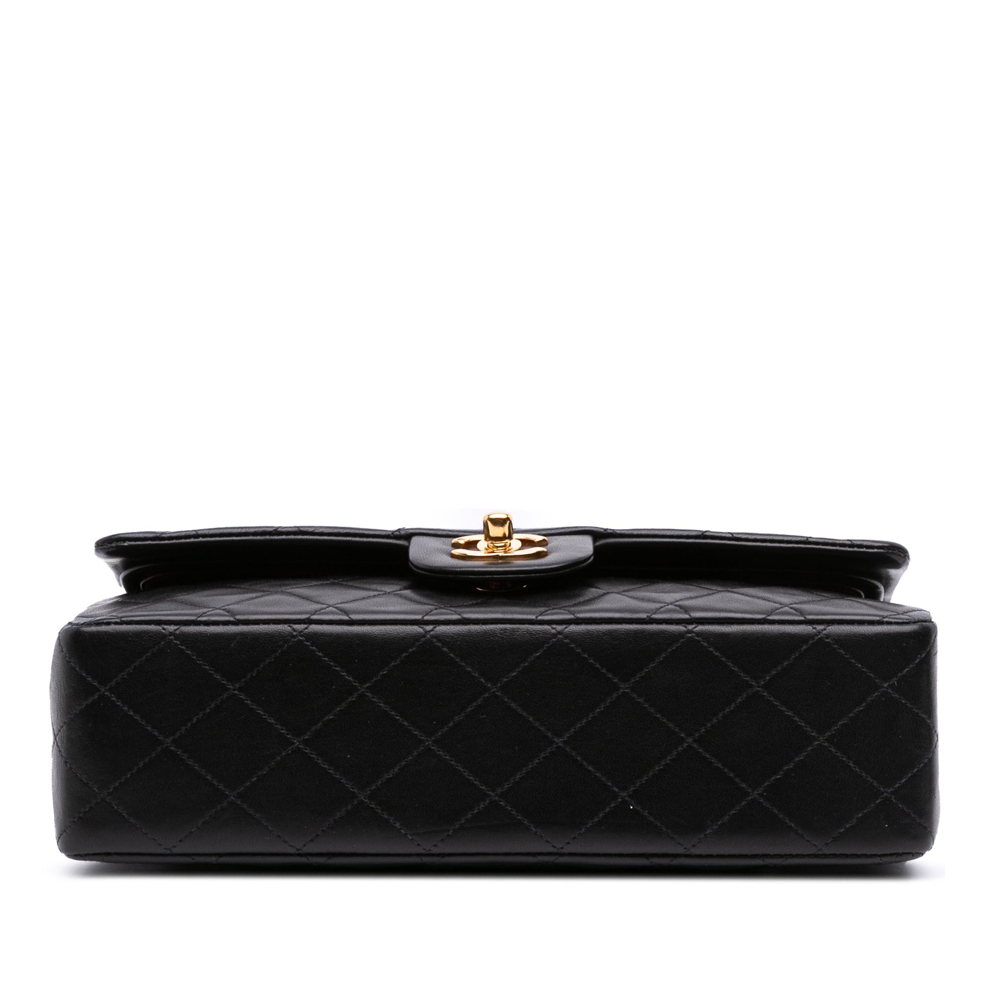 Second hand Chanel Vintage Classic Double Flap Medium Lambskin Leather Matelassè Shoulder Bag Black - Tabita Bags