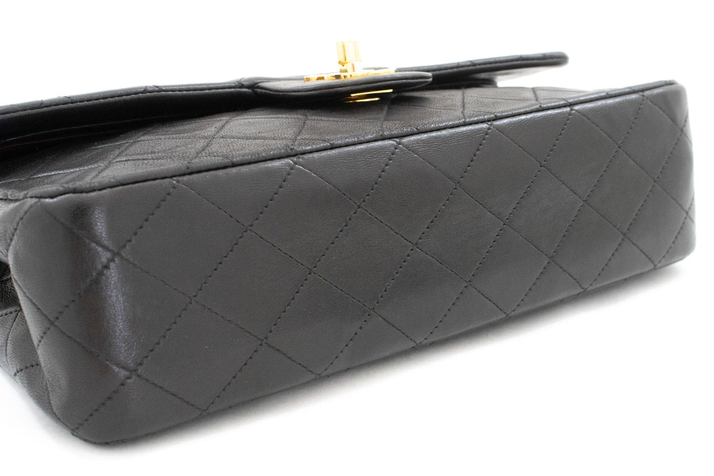 Second hand Chanel Vintage Classic Double Flap Medium Lambskin Leather Matelassè Shoulder Bag Black - Tabita Bags