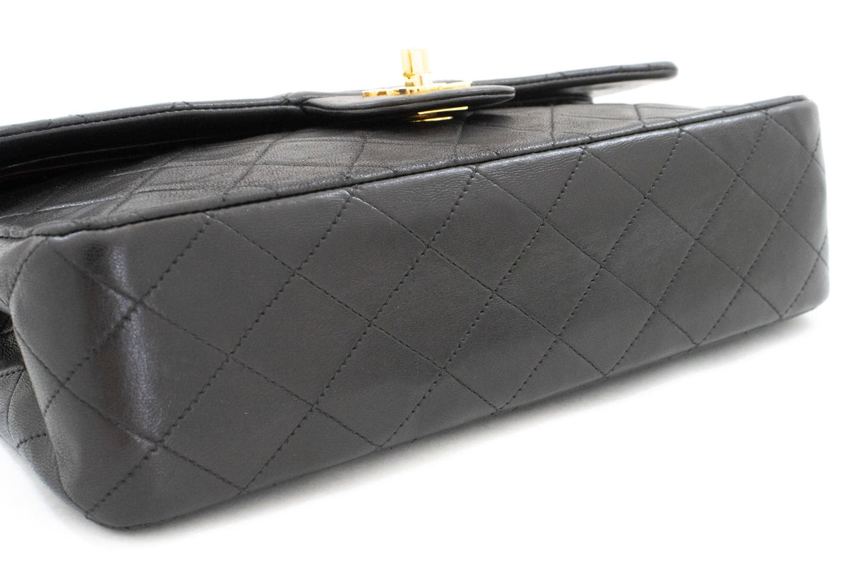 Second hand Chanel Vintage Classic Double Flap Medium Lambskin Leather Matelassè Shoulder Bag Black - Tabita Bags