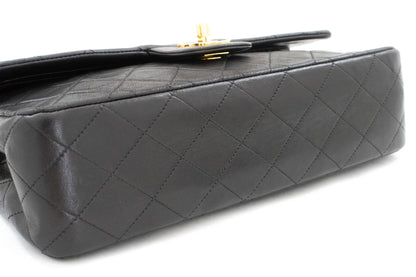 Second hand Chanel Vintage Classic Double Flap Medium Lambskin Leather Matelassè Shoulder Bag Black - Tabita Bags