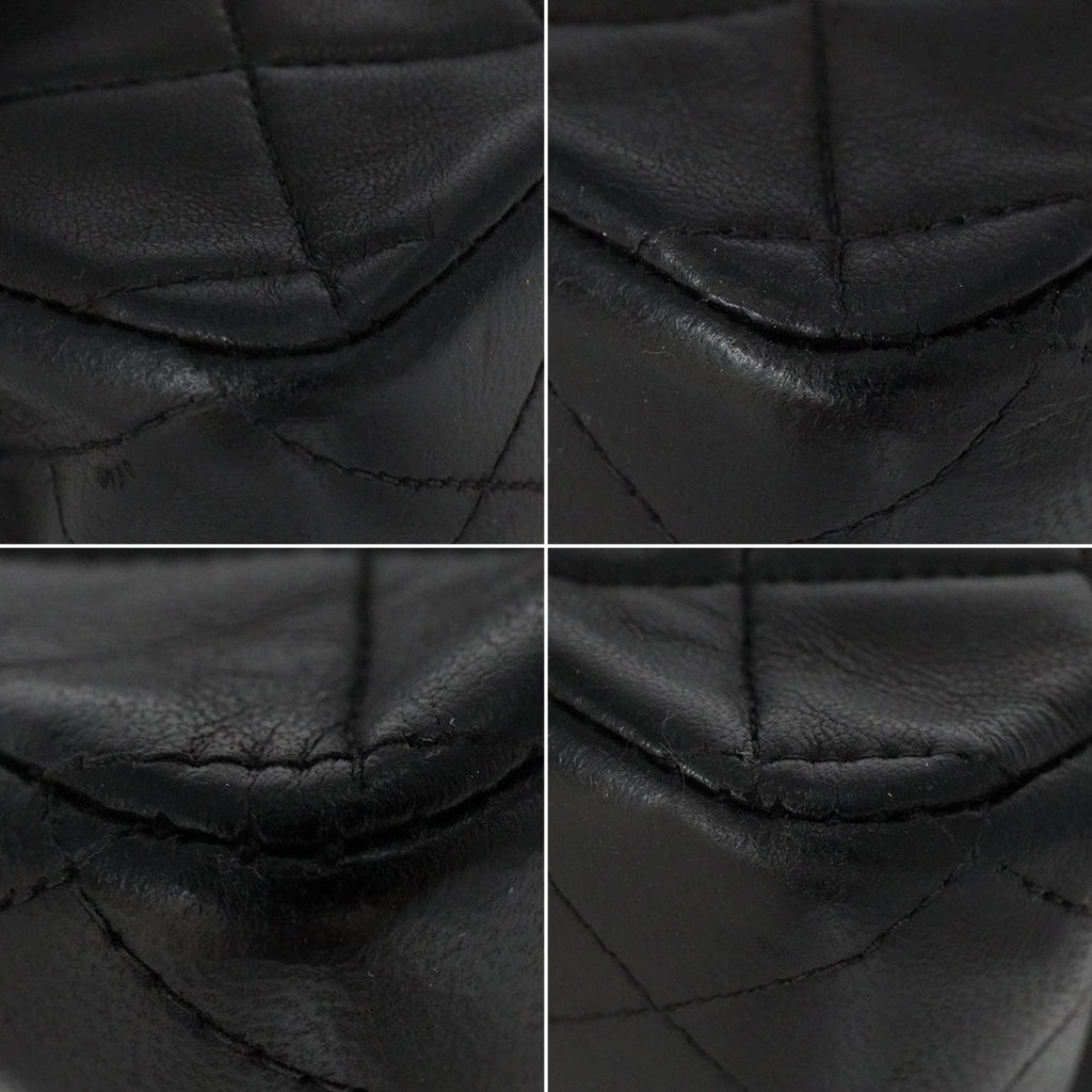 Second hand Chanel Vintage Classic Double Flap Medium Lambskin Leather Matelassè Shoulder Bag Black - Tabita Bags