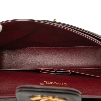 Second hand Chanel Vintage Classic Double Flap Medium Lambskin Leather Matelassè Shoulder Bag Black - Tabita Bags