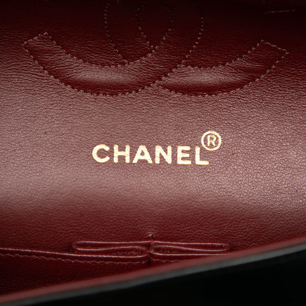 Second hand Chanel Vintage Classic Double Flap Medium Lambskin Leather Matelassè Shoulder Bag Black - Tabita Bags