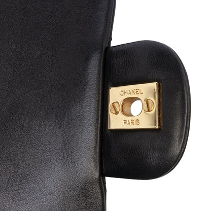 Second hand Chanel Vintage Classic Double Flap Medium Lambskin Leather Matelassè Shoulder Bag Black - Tabita Bags