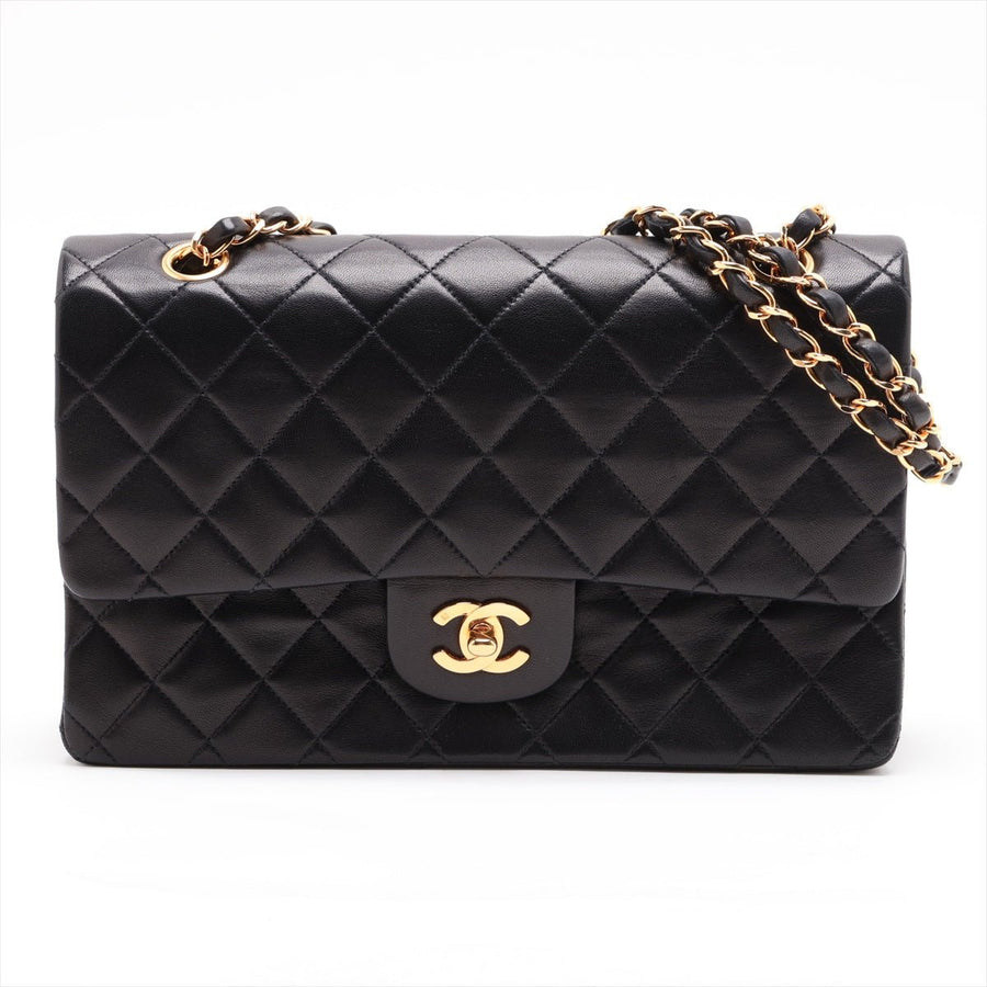 Second hand Chanel Vintage Classic Double Flap Medium Lambskin Leather Matelassè Shoulder Bag Black - Tabita Bags