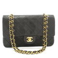 Second hand Chanel Vintage Classic Double Flap Medium Lambskin Leather Matelassè Shoulder Bag Black - Tabita Bags