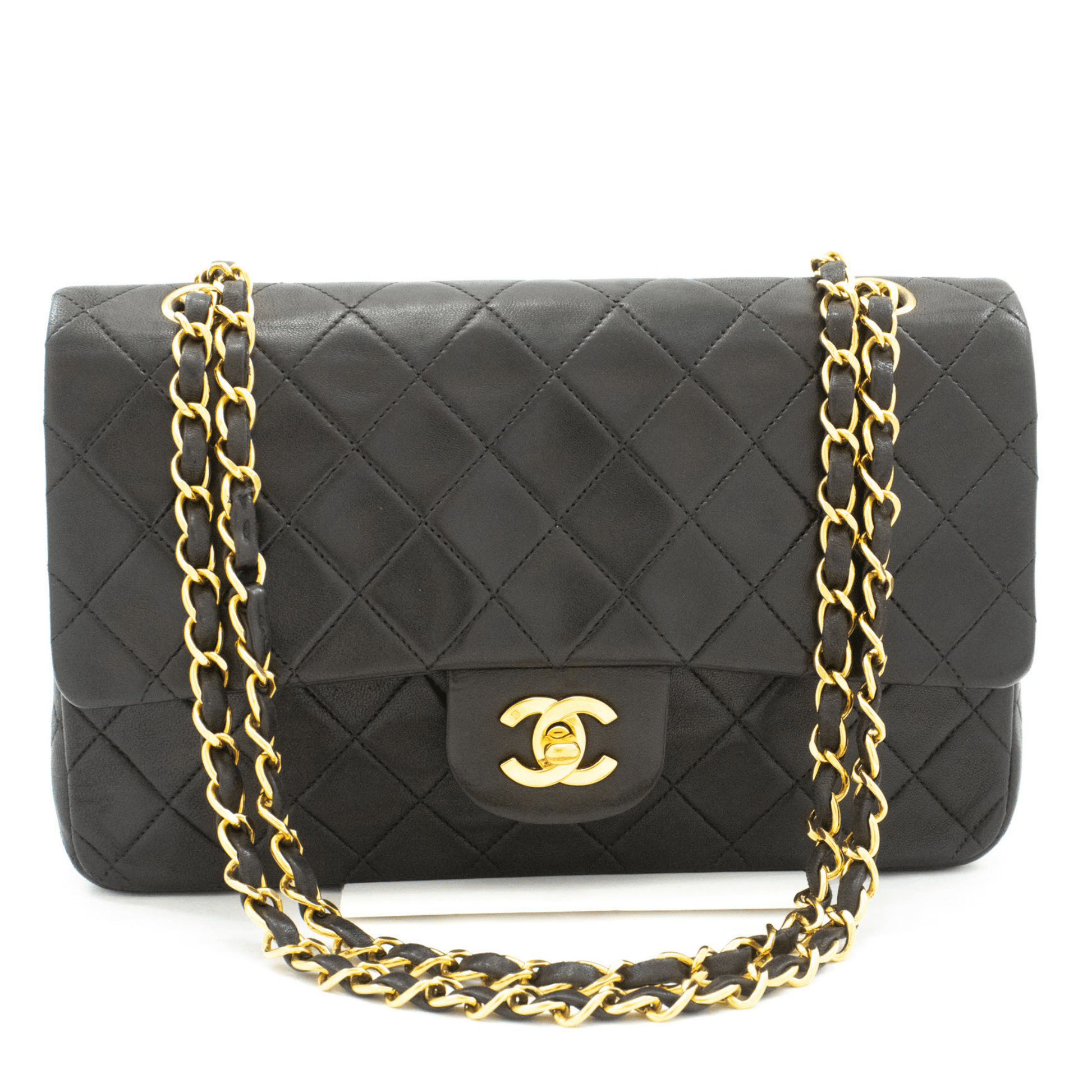 Second hand Chanel Vintage Classic Double Flap Medium Lambskin Leather Matelassè Shoulder Bag Black - Tabita Bags