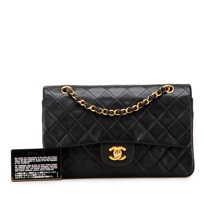 Second hand Chanel Vintage Classic Double Flap Medium Lambskin Leather Matelassè Shoulder Bag Black - Tabita Bags