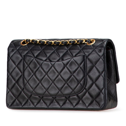 Second hand Chanel Vintage Classic Double Flap Medium Lambskin Leather Matelassè Shoulder Bag Black - Tabita Bags