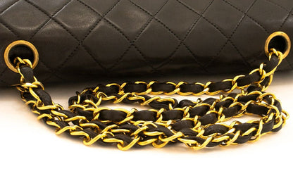 Second hand Chanel Vintage Classic Double Flap Medium Lambskin Leather Matelassè Shoulder Bag Black - Tabita Bags