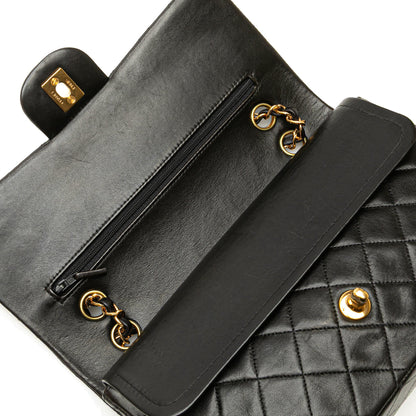 Second hand Chanel Vintage Classic Double Flap Medium Lambskin Leather Matelassè Shoulder Bag Black - Tabita Bags