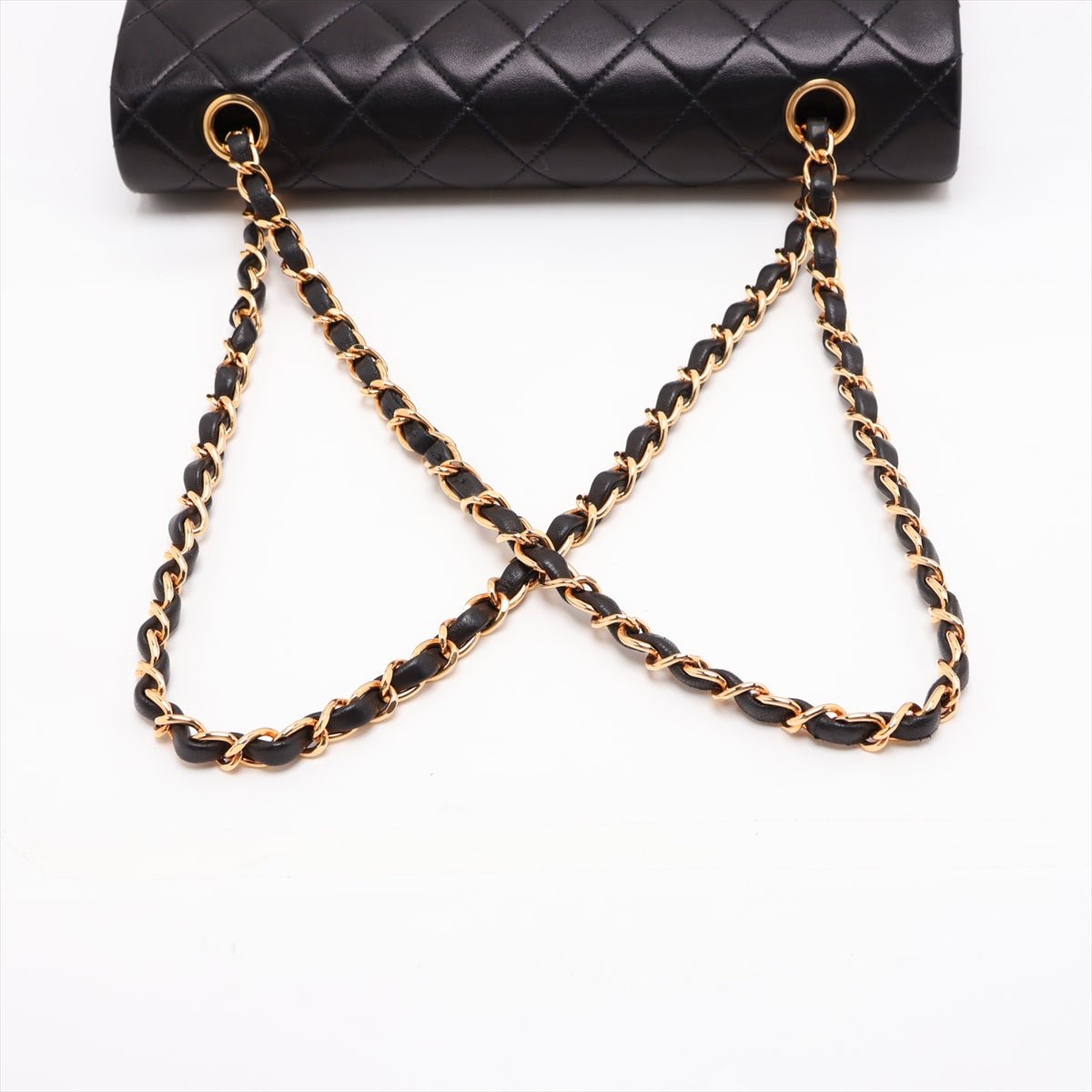 Second hand Chanel Vintage Classic Double Flap Medium Lambskin Leather Matelassè Shoulder Bag Black - Tabita Bags