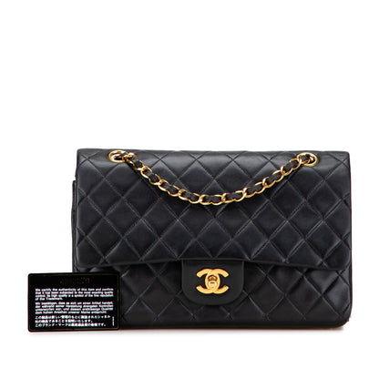Second hand Chanel Vintage Classic Double Flap Medium Lambskin Leather Matelassè Shoulder Bag Black - Tabita Bags