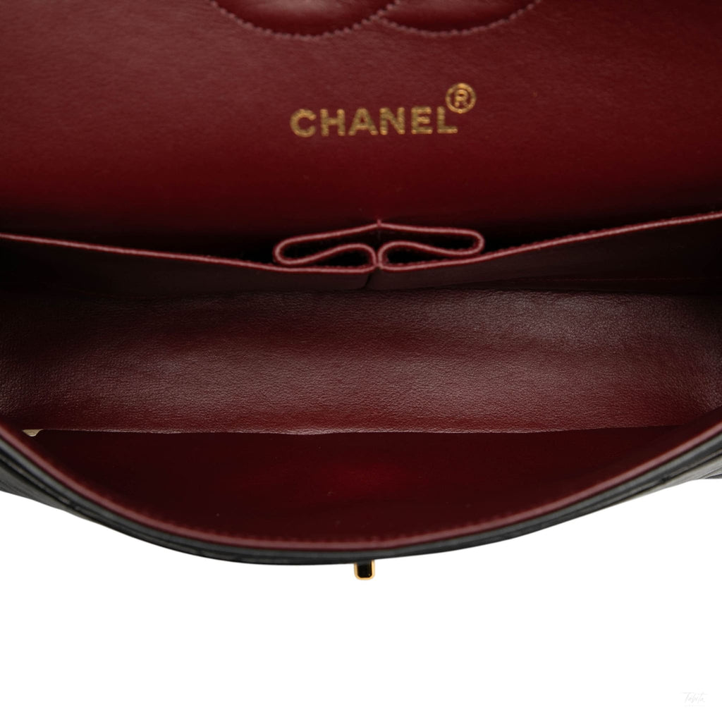 Second hand Chanel Vintage Classic Double Flap Medium Lambskin Leather Matelassè Shoulder Bag Black - Tabita Bags