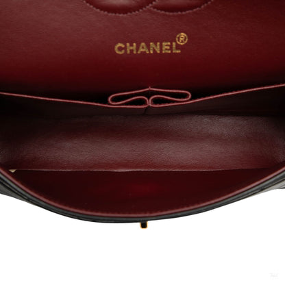 Second hand Chanel Vintage Classic Double Flap Medium Lambskin Leather Matelassè Shoulder Bag Black - Tabita Bags