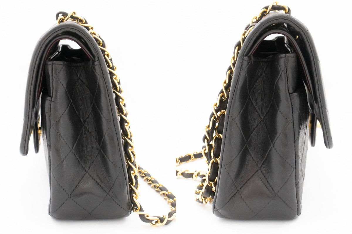 Second hand Chanel Vintage Classic Double Flap Medium Lambskin Leather Matelassè Shoulder Bag Black - Tabita Bags