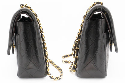 Second hand Chanel Vintage Classic Double Flap Medium Lambskin Leather Matelassè Shoulder Bag Black - Tabita Bags