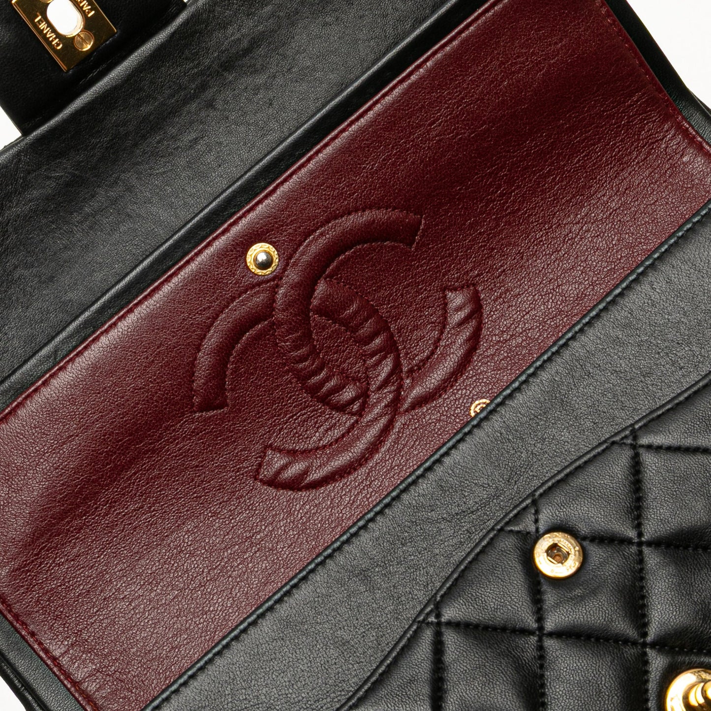 Second hand Chanel Vintage Classic Double Flap Medium Lambskin Leather Matelassè Shoulder Bag Black - Tabita Bags