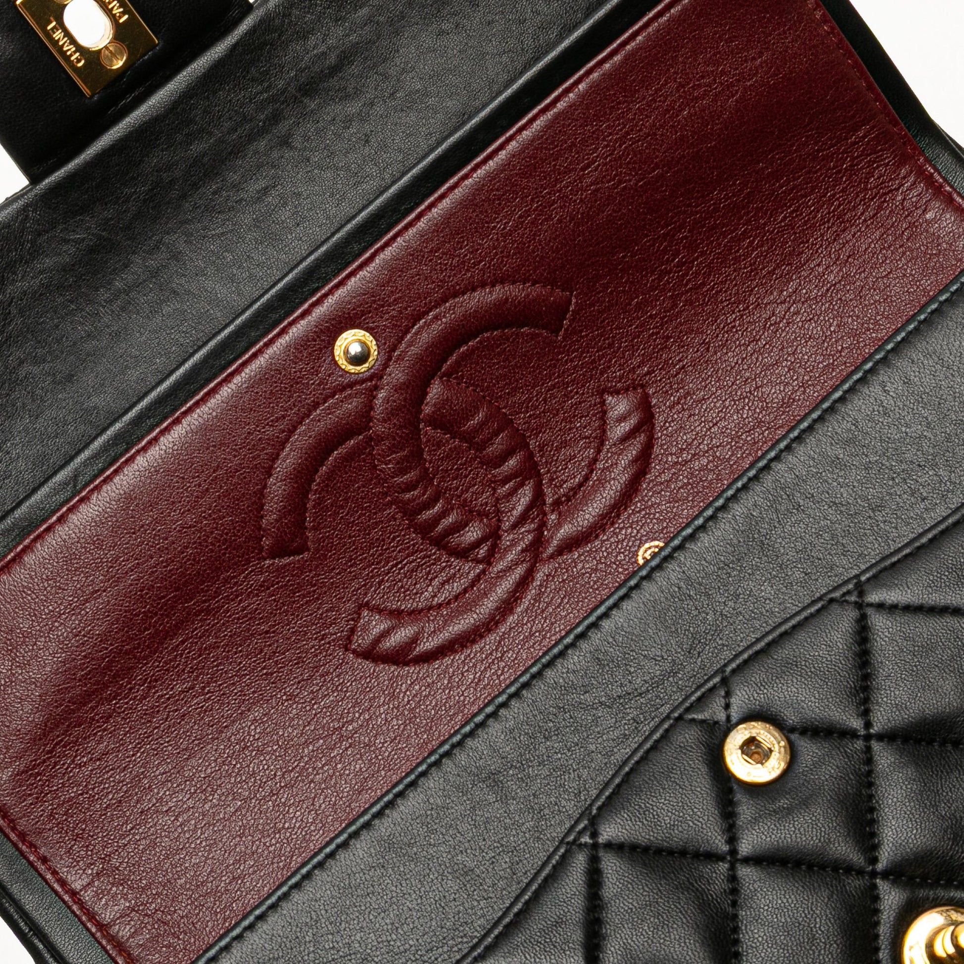 Second hand Chanel Vintage Classic Double Flap Medium Lambskin Leather Matelassè Shoulder Bag Black - Tabita Bags