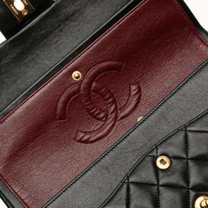Second hand Chanel Vintage Classic Double Flap Medium Lambskin Leather Matelassè Shoulder Bag Black - Tabita Bags