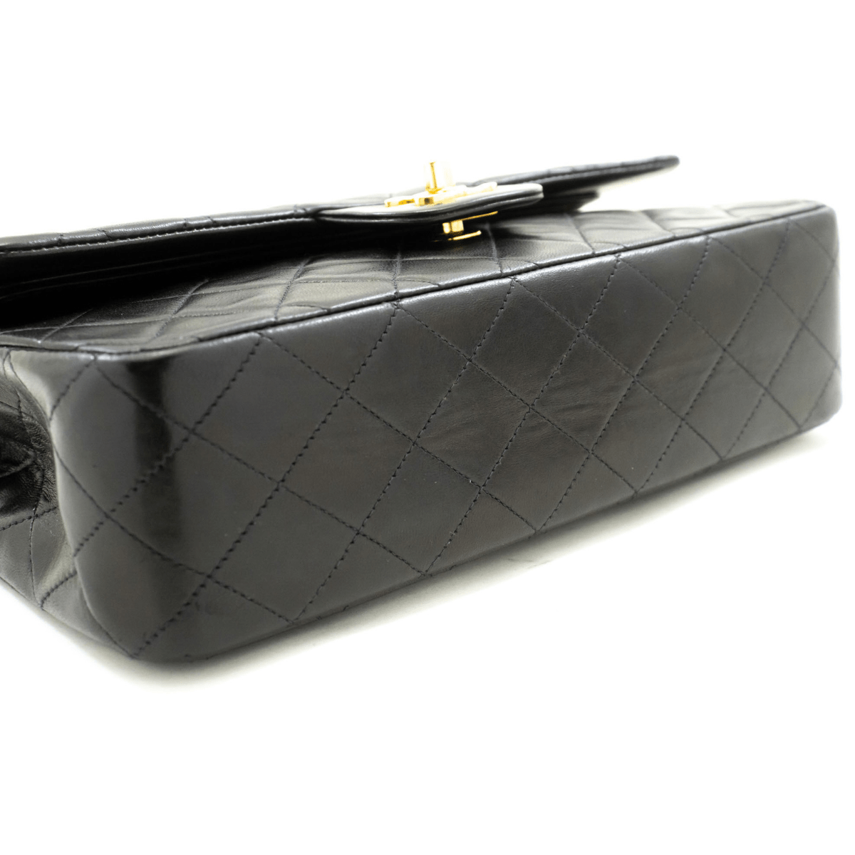 Second hand Chanel Vintage Classic Double Flap Medium Lambskin Leather Matelassè Shoulder Bag Black - Tabita Bags
