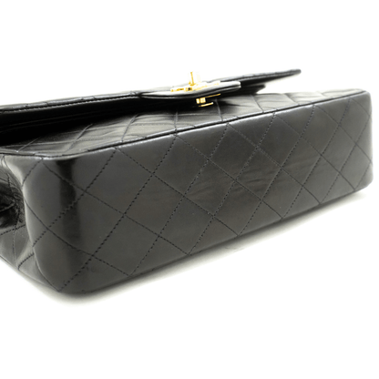 Second hand Chanel Vintage Classic Double Flap Medium Lambskin Leather Matelassè Shoulder Bag Black - Tabita Bags