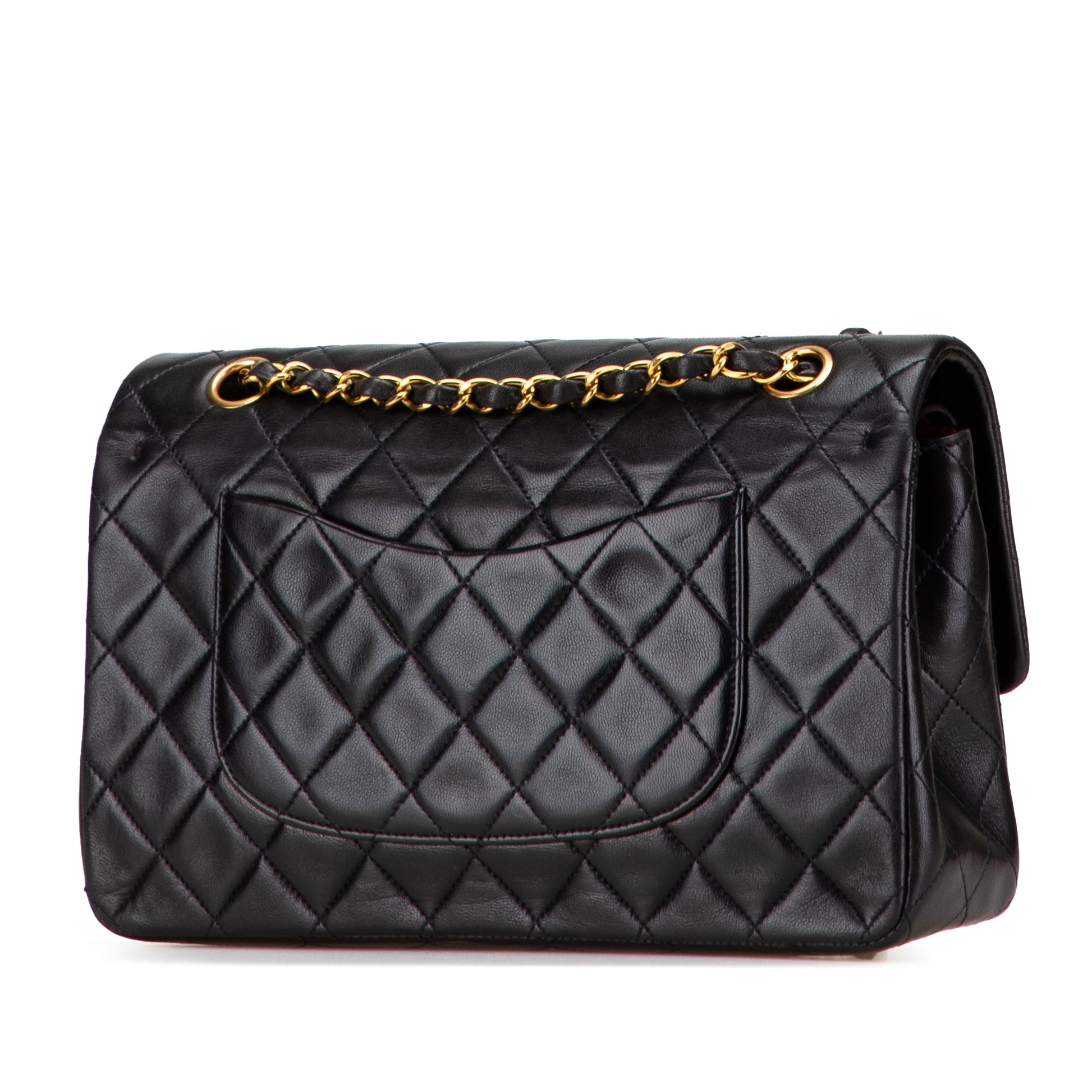 Second hand Chanel Vintage Classic Double Flap Medium Lambskin Leather Matelassè Shoulder Bag Black - Tabita Bags