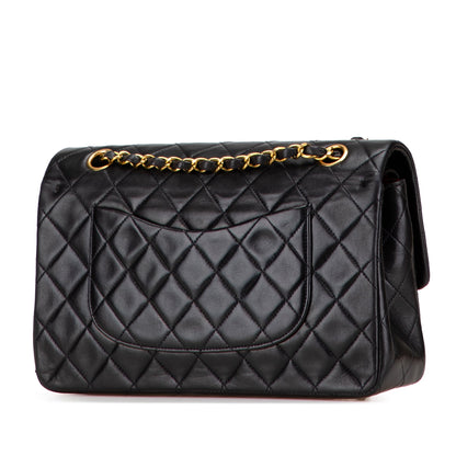 Second hand Chanel Vintage Classic Double Flap Medium Lambskin Leather Matelassè Shoulder Bag Black - Tabita Bags