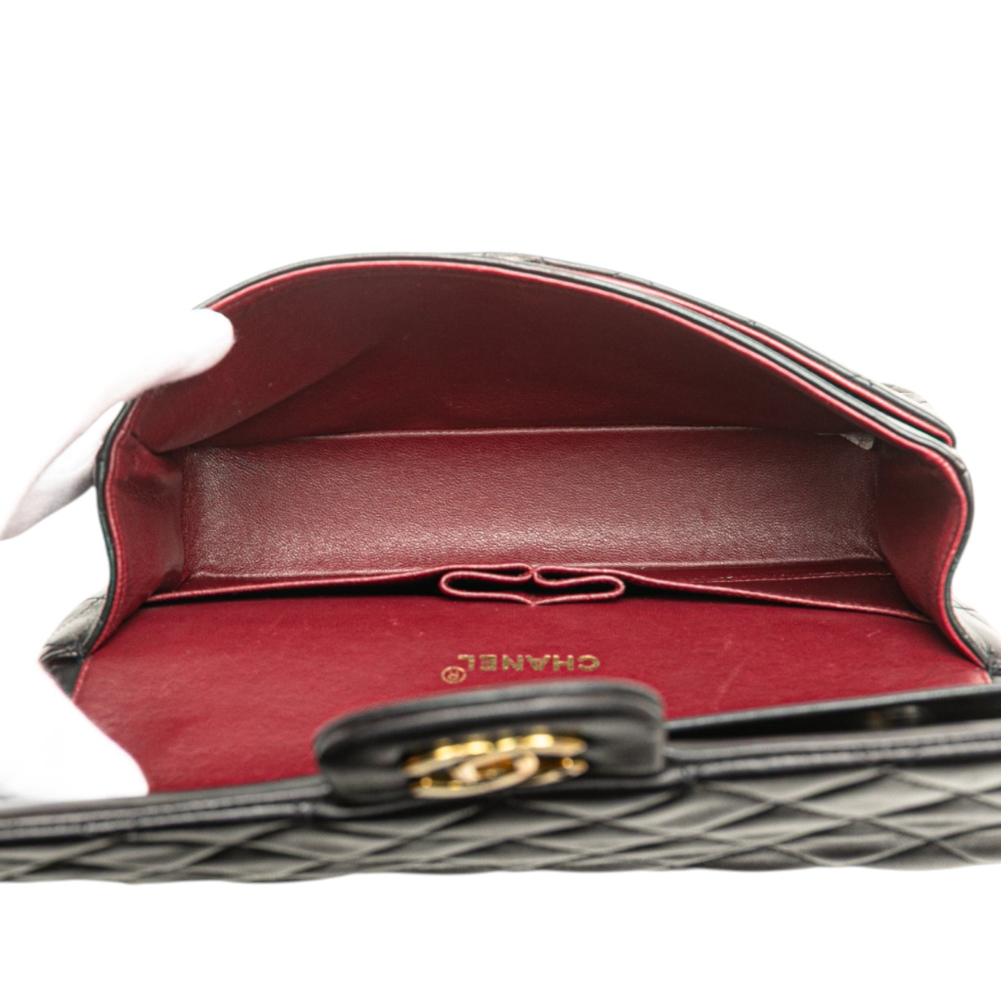 Second hand Chanel Vintage Classic Double Flap Medium Lambskin Leather Matelassè Shoulder Bag Black - Tabita Bags