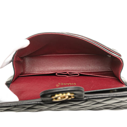 Second hand Chanel Vintage Classic Double Flap Medium Lambskin Leather Matelassè Shoulder Bag Black - Tabita Bags