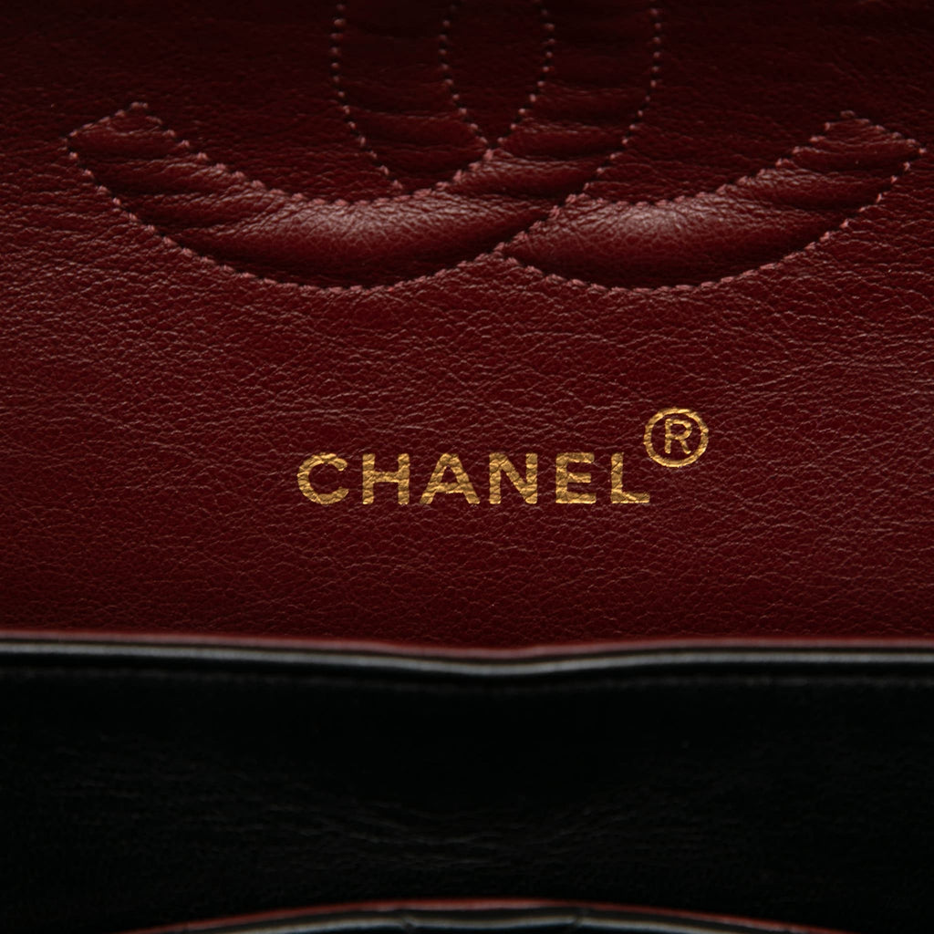 Second hand Chanel Vintage Classic Double Flap Medium Lambskin Leather Matelassè Shoulder Bag Black - Tabita Bags