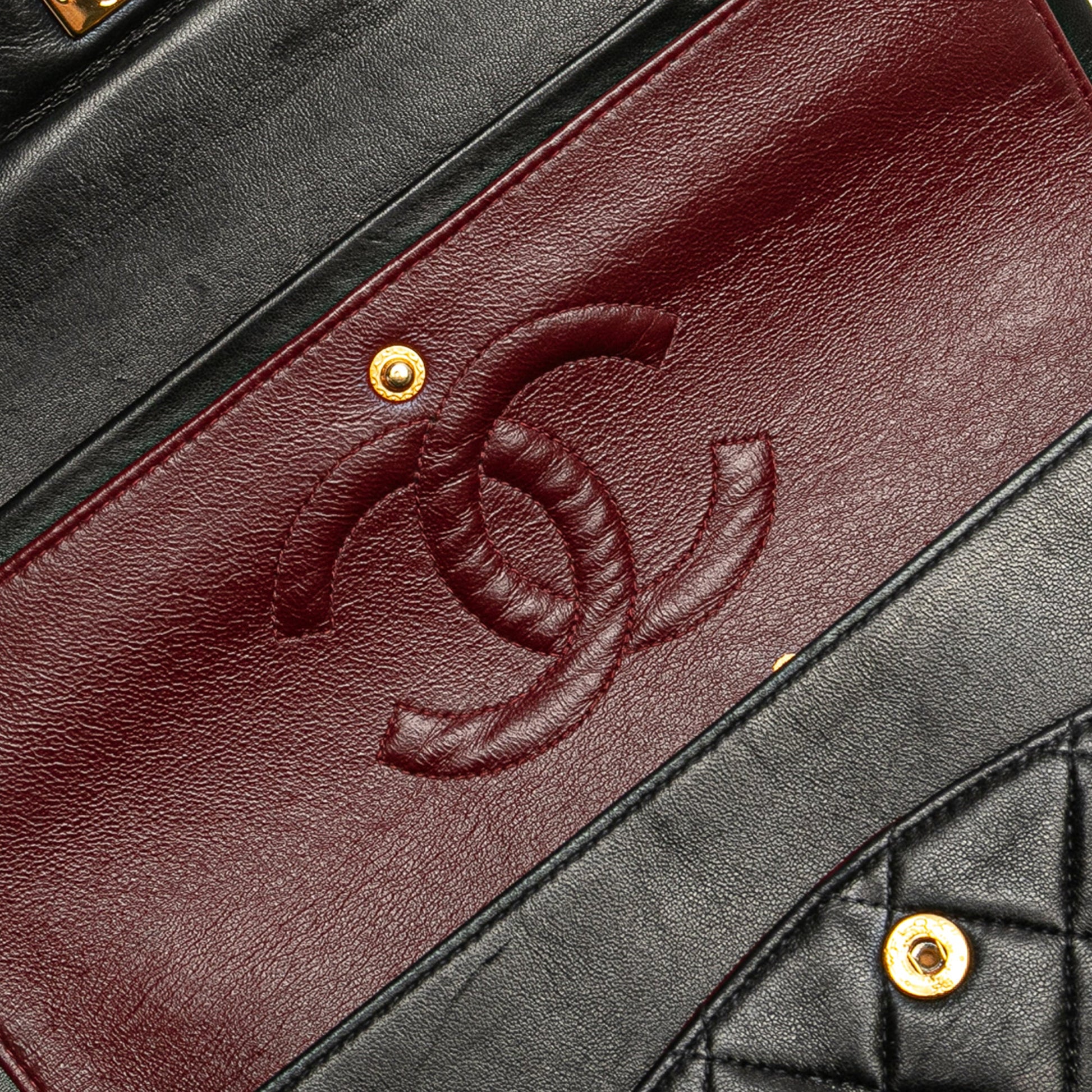 Second hand Chanel Vintage Classic Double Flap Medium Lambskin Leather Matelassè Shoulder Bag Black - Tabita Bags