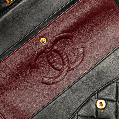 Second hand Chanel Vintage Classic Double Flap Medium Lambskin Leather Matelassè Shoulder Bag Black - Tabita Bags