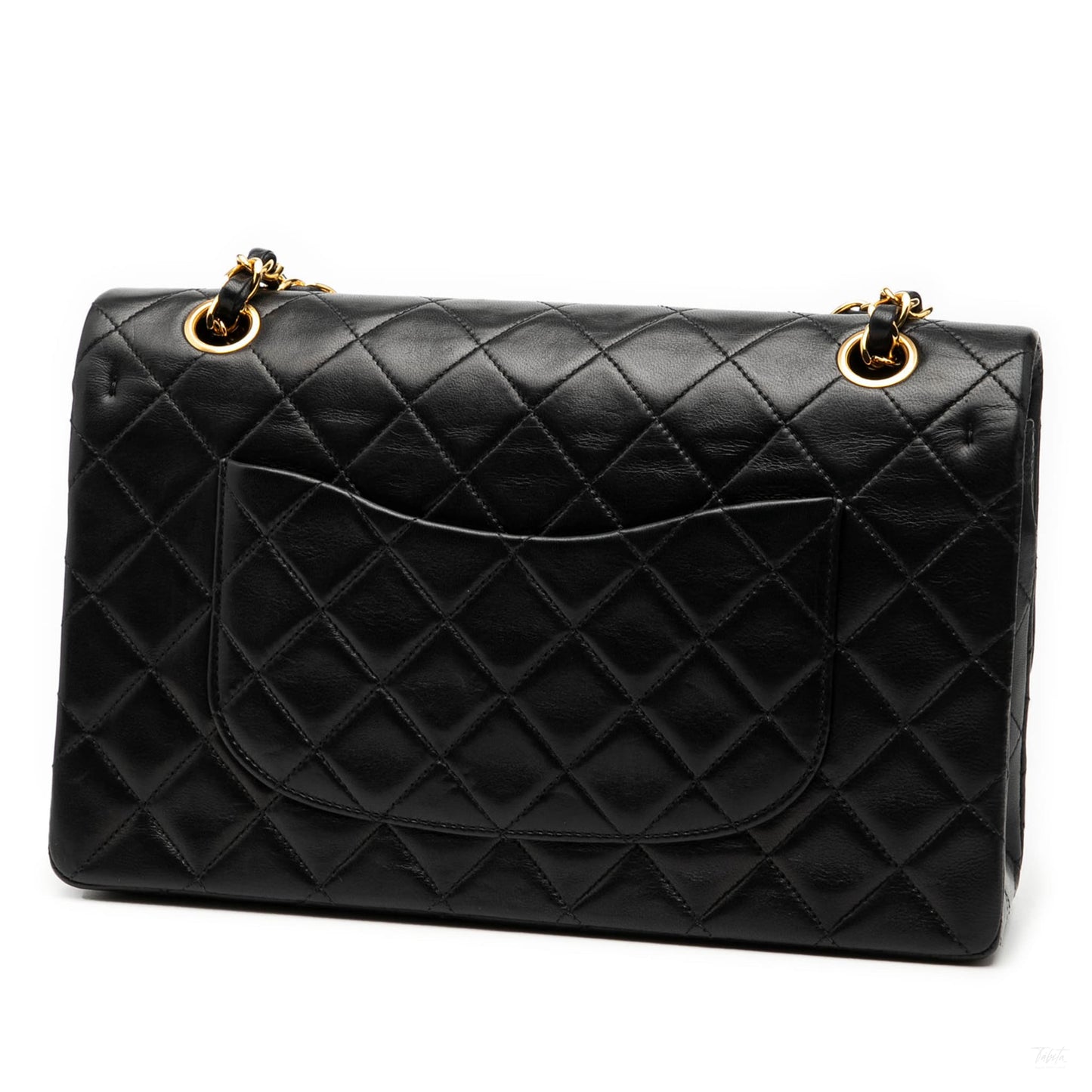 Second hand Chanel Vintage Classic Double Flap Medium Lambskin Leather Matelassè Shoulder Bag Black - Tabita Bags