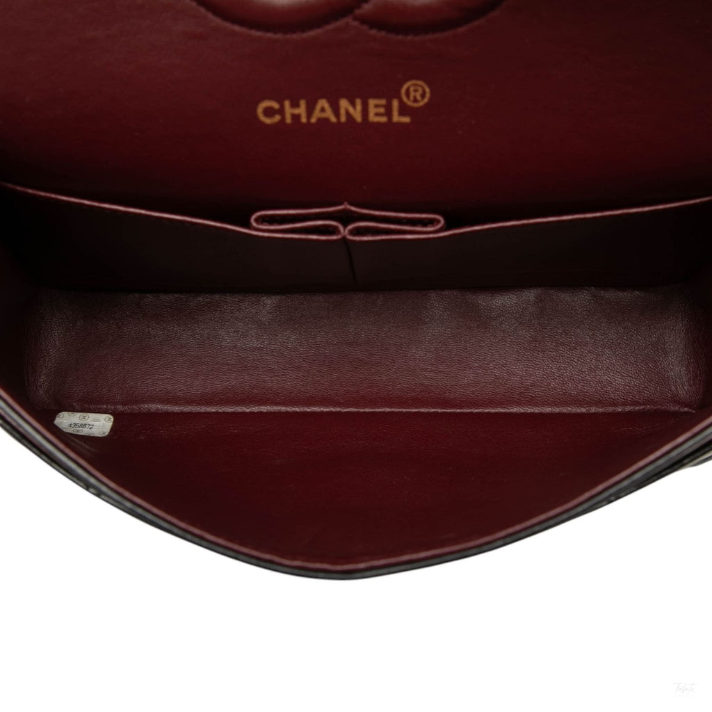 Second hand Chanel Vintage Classic Double Flap Medium Lambskin Leather Matelassè Shoulder Bag Black - Tabita Bags