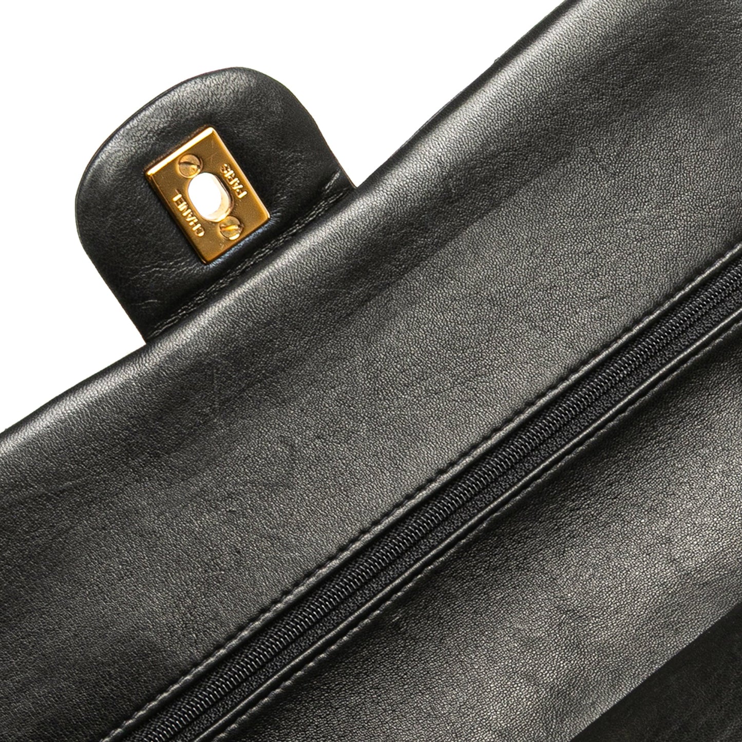 Second hand Chanel Vintage Classic Double Flap Medium Lambskin Leather Matelassè Shoulder Bag Black - Tabita Bags