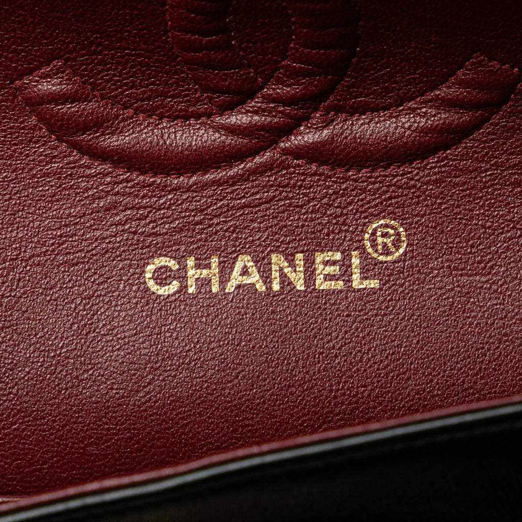 Second hand Chanel Vintage Classic Double Flap Medium Lambskin Leather Matelassè Shoulder Bag Black - Tabita Bags