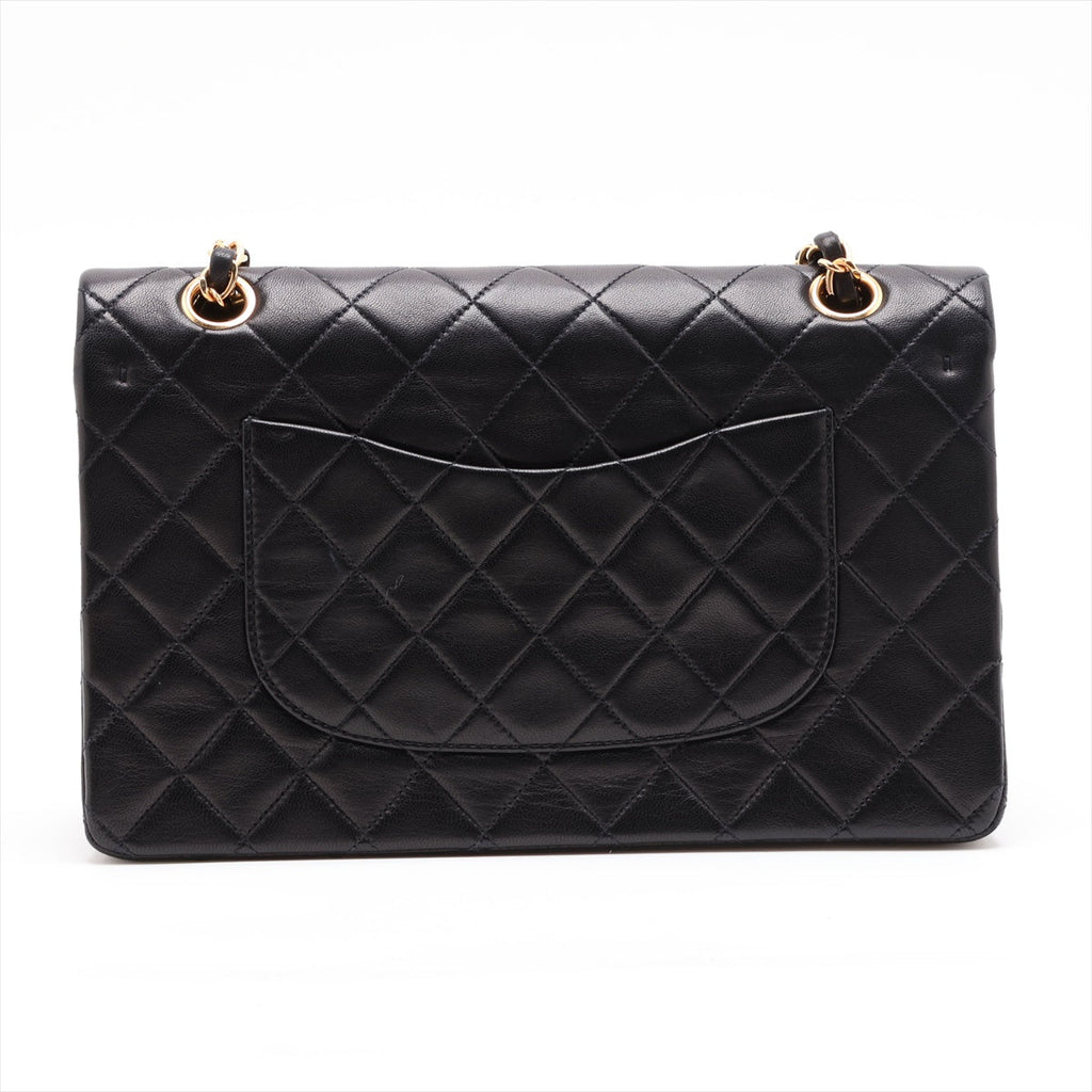Second hand Chanel Vintage Classic Double Flap Medium Lambskin Leather Matelassè Shoulder Bag Black - Tabita Bags
