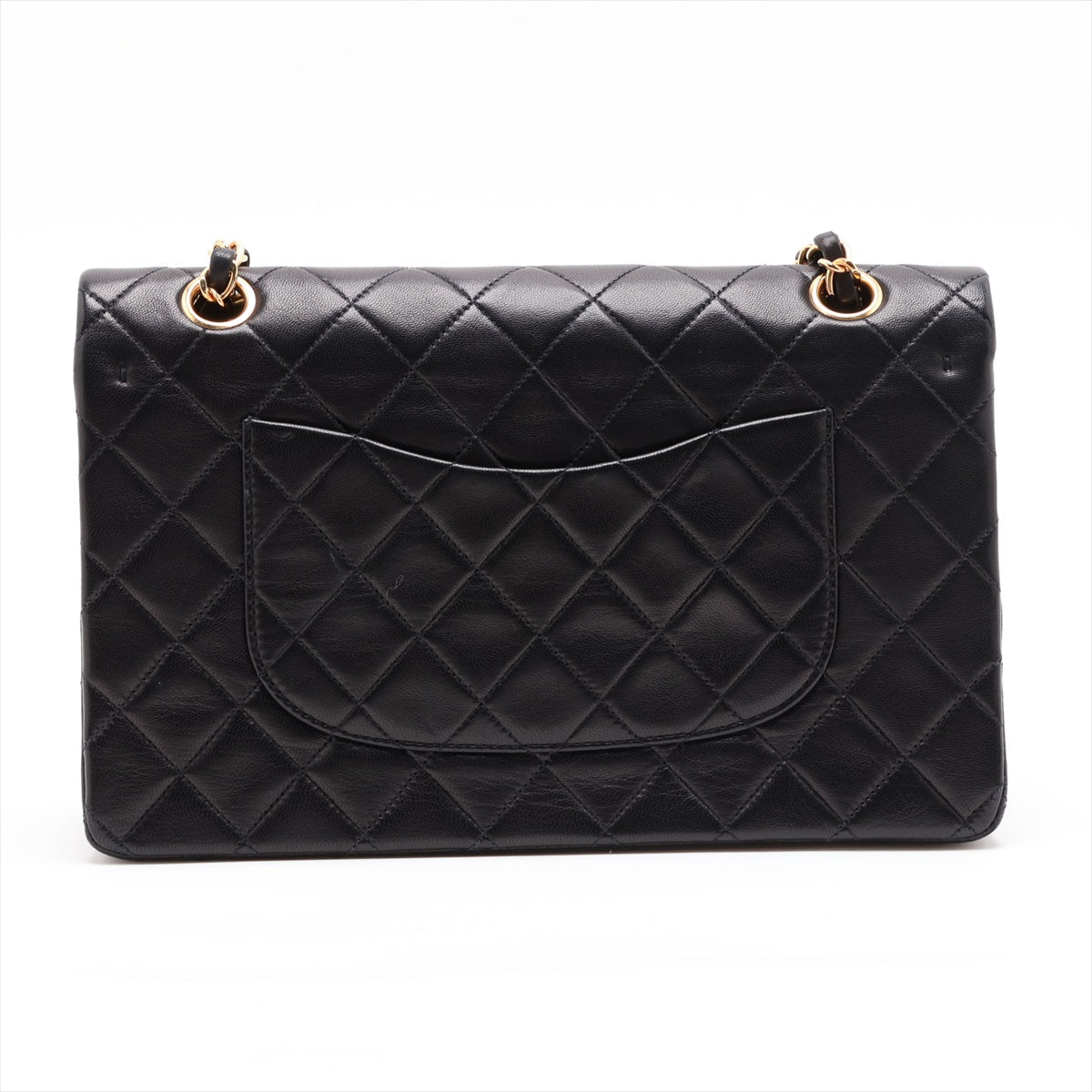 Second hand Chanel Vintage Classic Double Flap Medium Lambskin Leather Matelassè Shoulder Bag Black - Tabita Bags