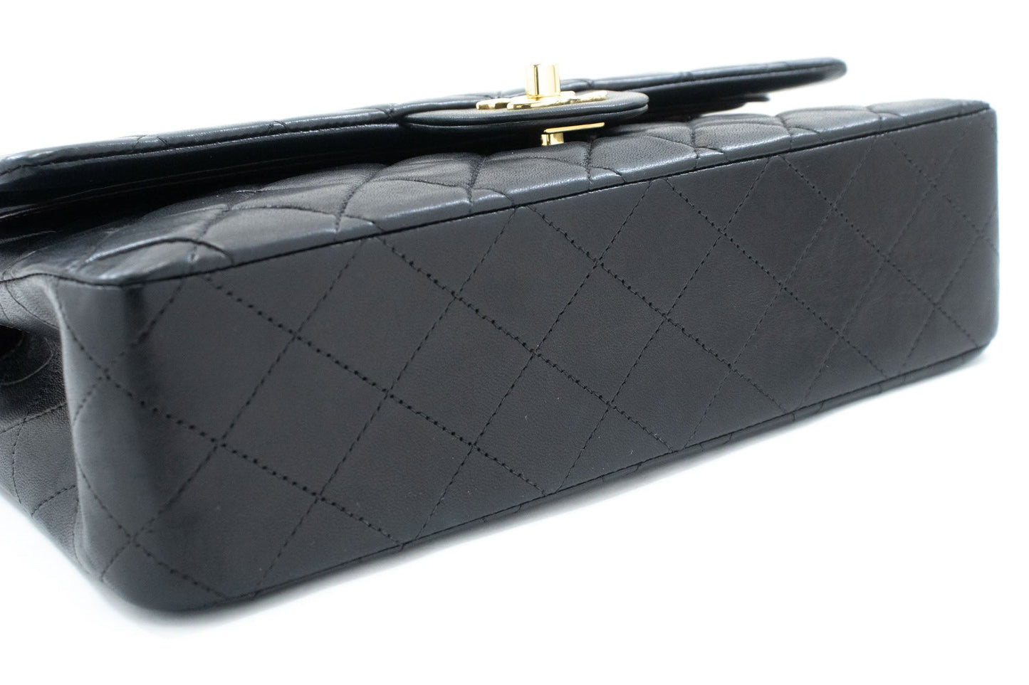 Second hand Chanel Vintage Classic Double Flap Medium Lambskin Leather Matelassè Shoulder Bag Black - Tabita Bags