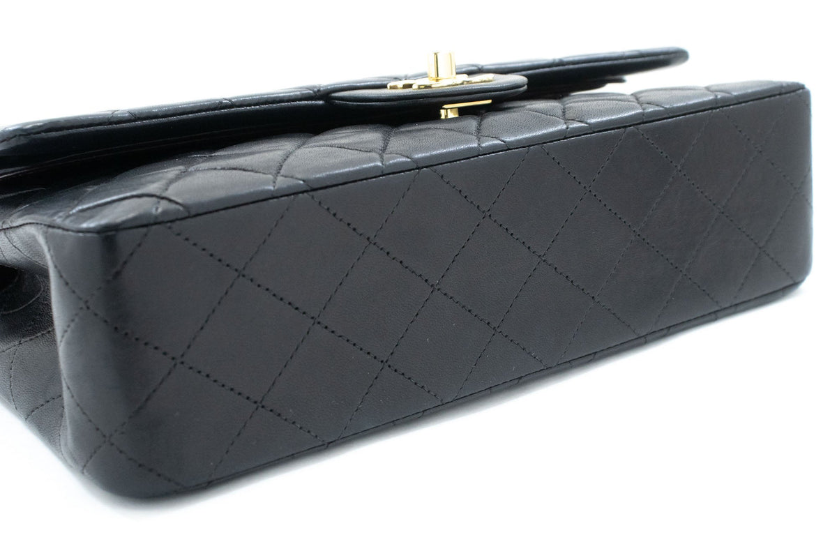Second hand Chanel Vintage Classic Double Flap Medium Lambskin Leather Matelassè Shoulder Bag Black - Tabita Bags