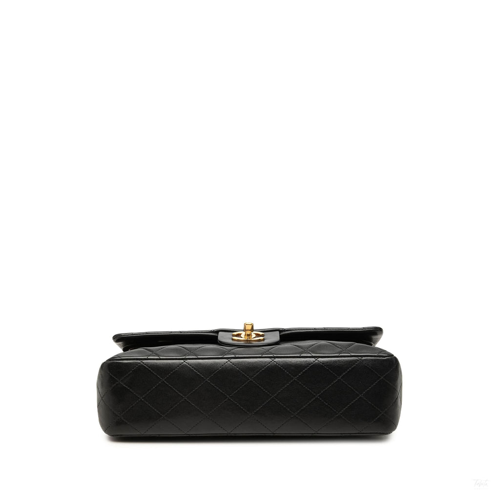Second hand Chanel Vintage Classic Double Flap Medium Lambskin Leather Matelassè Shoulder Bag Black - Tabita Bags