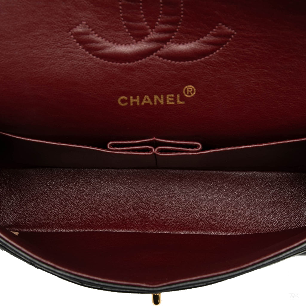 Second hand Chanel Vintage Classic Double Flap Medium Lambskin Leather Matelassè Shoulder Bag Black - Tabita Bags
