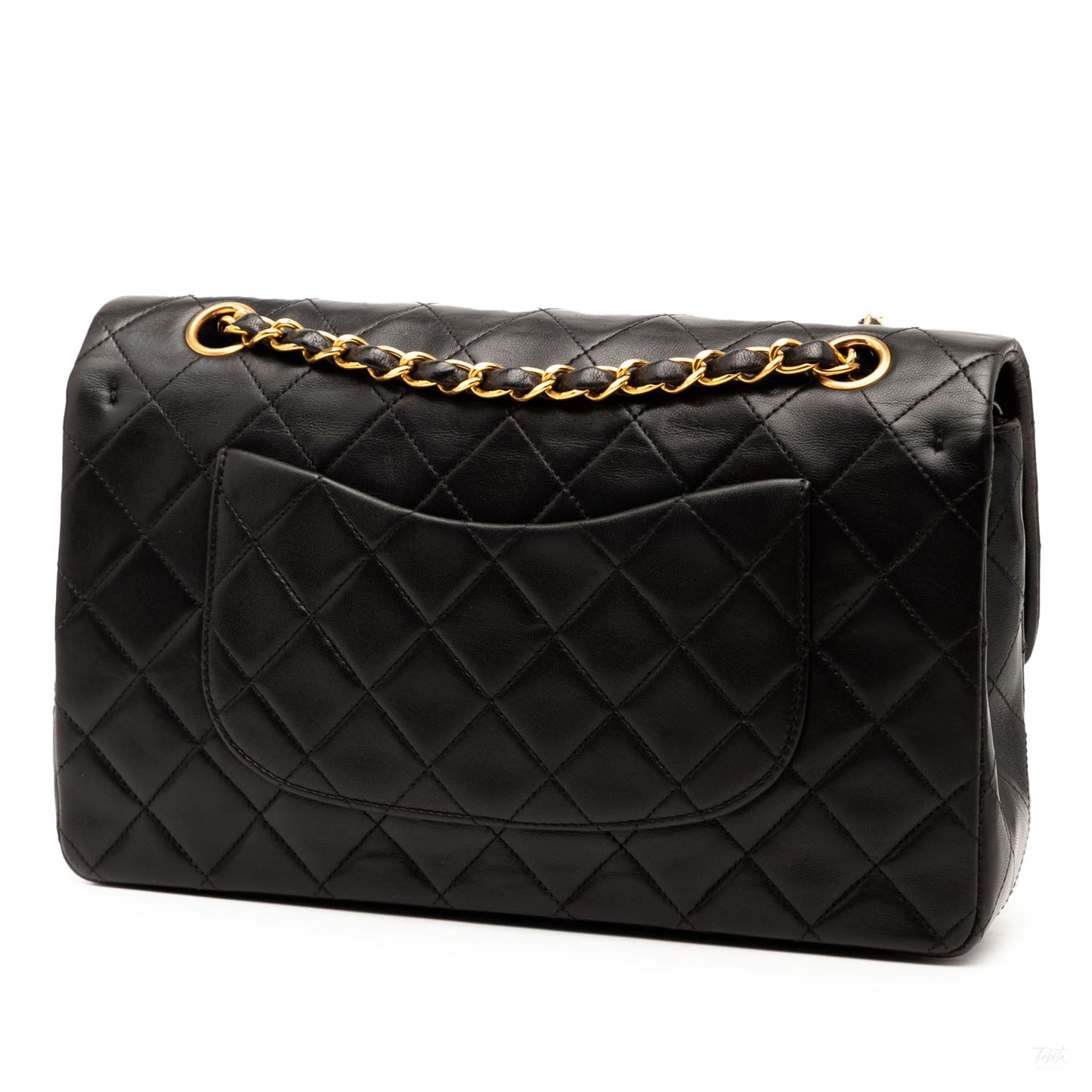 Second hand Chanel Vintage Classic Double Flap Medium Lambskin Leather Matelassè Shoulder Bag Black - Tabita Bags