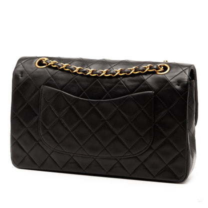 Second hand Chanel Vintage Classic Double Flap Medium Lambskin Leather Matelassè Shoulder Bag Black - Tabita Bags
