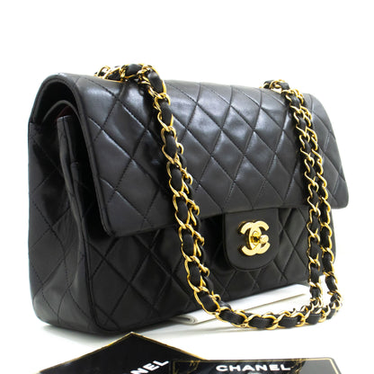 Second hand Chanel Vintage Classic Double Flap Medium Lambskin Leather Matelassè Shoulder Bag Black - Tabita Bags