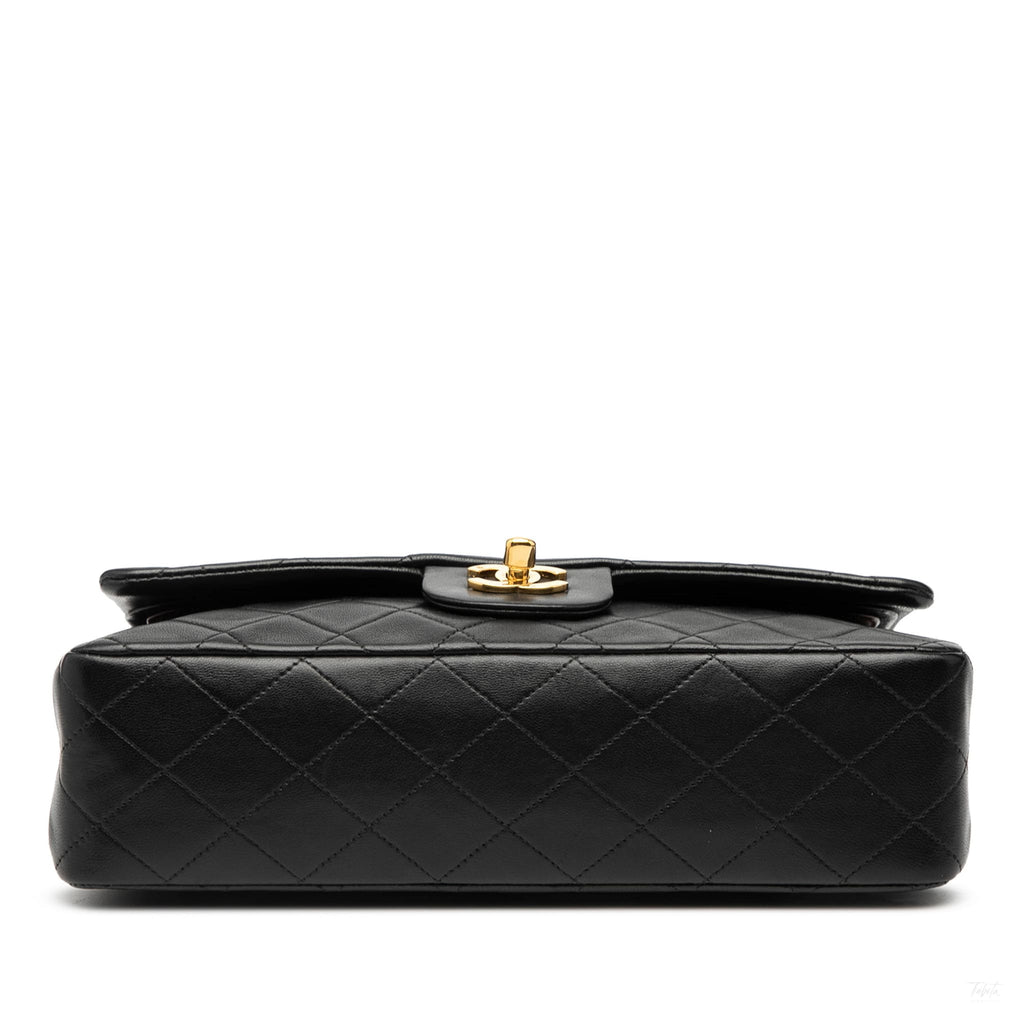Second hand Chanel Vintage Classic Double Flap Medium Lambskin Leather Matelassè Shoulder Bag Black - Tabita Bags